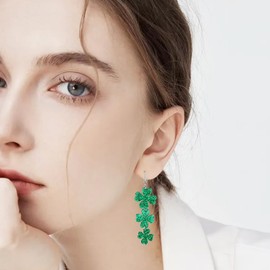 Trechoyison-St. Patrick's Day Earrings for Women Girls,Irish Four Leaves Clover Acrylic Dangle Earrings for Irish Festival Gift, Polyester, No Gemstone