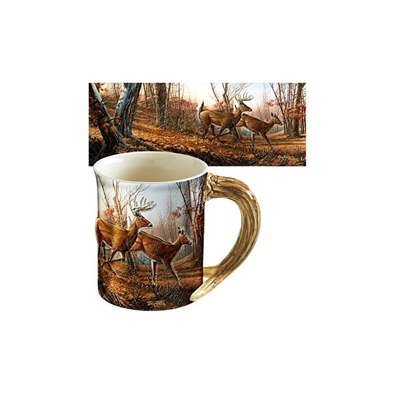 Wild Wings Sculpted Mugs - Autumn Run Antler Handle 16oz.