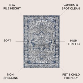 JONATHAN Y MDP106B-4 Modern Vintage Medallion Traditional Indoor Area -Rug Country Easy -Cleaning Bedroom Kitchen Living Room Non Shedding, 4 X 6, Light Grey/Navy