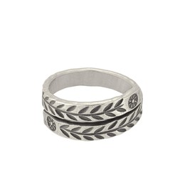 81stgeneration Karen Hill Tribe Leaf Rings in 999 Fine Silver - Wrap Rings for Women - Overlapping Tribal Patterned Thumb Ring - Boho Rings for Teen Girls - Silver Leaf Jewellery -