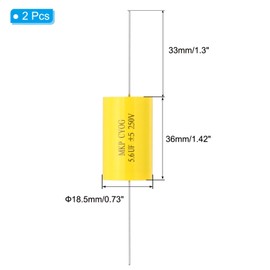 PATIKIL 5.6uF 250 V Frequency Divider Capacitor, 2 Pcs Axial Audio Speaker Crossover Step-less Film Capacitor MKP Capacitor for Audio Equipment Appliances, Yellow