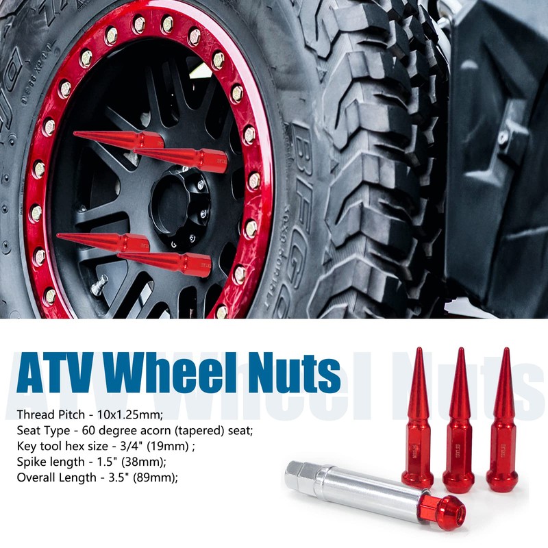 JiiinMiiin M10x1.25 Long Steel Spike Lug Nuts, Thread Pitch 10x1.25,