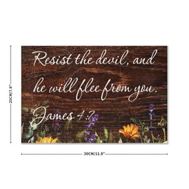 Resist The Devil, And He Will Flee from You. James 4:7 Art Decor Signs Vintage Wooden Signs Painted Wall Art Wood Plaque Sign Home Decor for Room Front Door 8x12 Inch