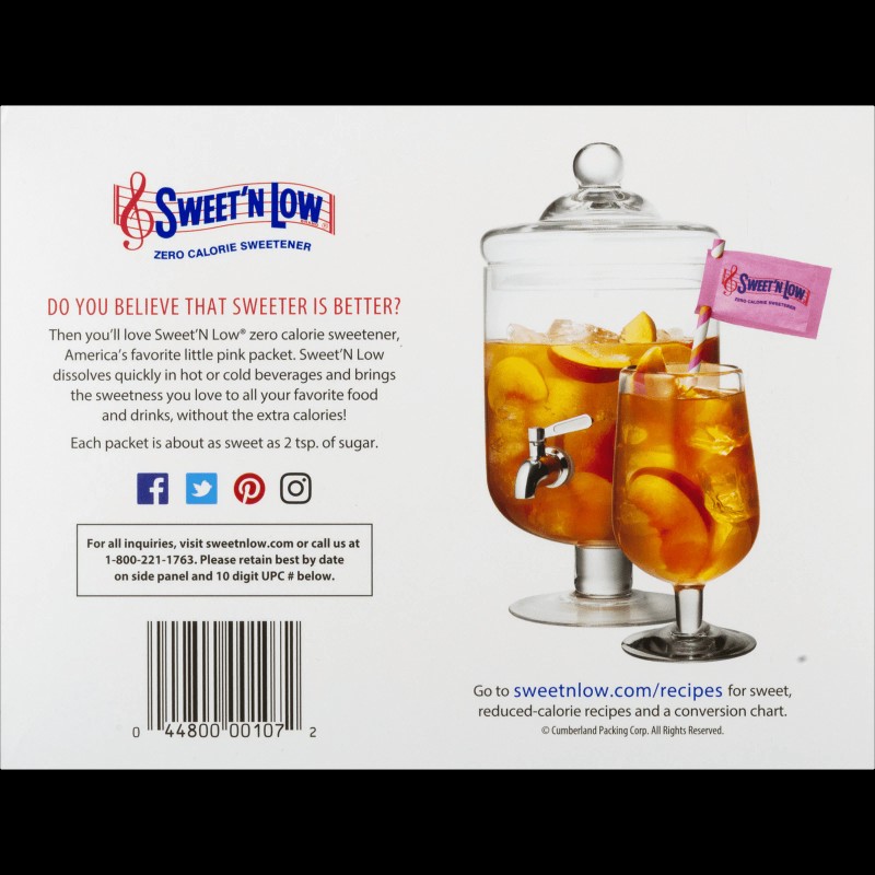 Sweet'N Low Zero Calorie Sweetener, 250 count, 8.8 oz