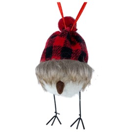 Bird Ornament - Red and Black Buffalo Check Bird Holiday Christmas Tree Decoration