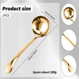Stainless Steel Gold Soup Ladle, 20 cm Sauce Ladle, Soup Ladle, Serving Spoon of Soups and Stews, Dishwasher Safe
