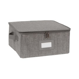 Covermates Grey Heather Modern Platter Storage Box - Durable Polyester, Dual Zippers, Carrying Handles, ID Window, 13.25W x 13.25D x 6.5H