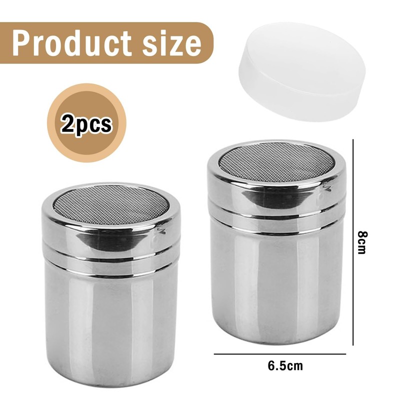 2Pcs Stainless Steel Flour, Sugar, and Salt Shakers – 7oz