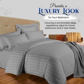 Sunshine Comforts Single Duvet Cover Set - 3PC Hypoallergenic Satin Stripes Microfiber Quilt Cover Bedding Single Bed Set with Pillow Cases-Breathable & Anti Wrinkle Single Duvet Cover (Grey)
