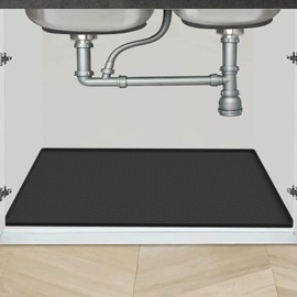 Under Sink Mat for Kitchen Waterproof, 34" x 22" Silicone Under Sink Liner, Up to 3.3 Gallons Liquid, Kitchen Bathroom Cabinet Mat-Fits 36inch Standard Cabinet Under Sink Drip Tray, Black