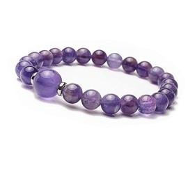 TreasureBay Handmade Womens 8-12mm Natural Power Healing Gemstone Beaded Stretchy Bracelet (Purple Amethyst)