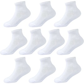 Kids Ankle Socks Boys Cushioned Athletic Short Socks Girls Cotton Quarter Socks 7-10 Years Youth 10 Pairs (White, M)