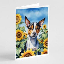 Caroline's Treasures Rat Terrier in Sunflowers Greeting Cards Pack of 8 Blank Cards with Envelopes Whimsical A7 Size 5x7 Blank Note Cards