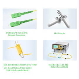 FLYPROFiber OS2 SC/APC to SC/APC Fiber Optic Cable 1M/3ft, Single Mode Fiber Patch Cable, Simplex, Length Option:0.5m-50m 9/125um OS1/OS2 Compatible Yellow LSZH OD-2.0mm 1M(3ft)