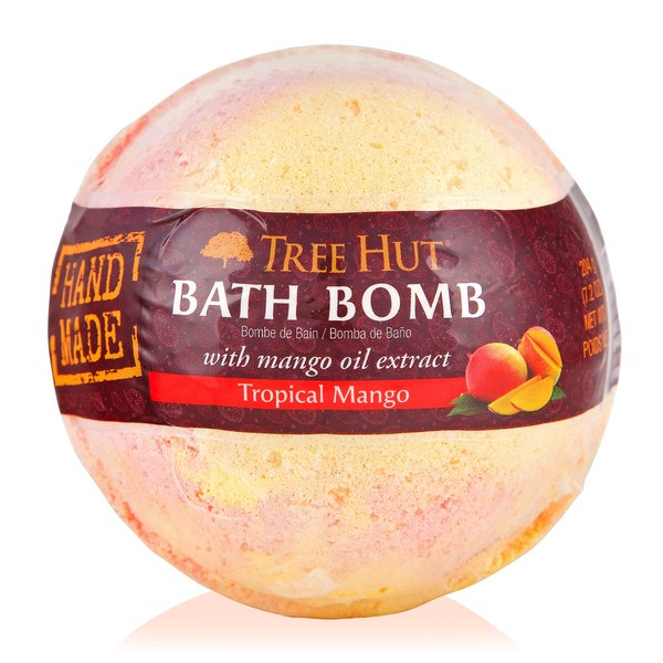 Tree Hut Shea Moisturizing Bath Bomb Tropical Mango, 7.2oz, Ultra Hydrating Bath Bomb for Nourishing Essential Body Care