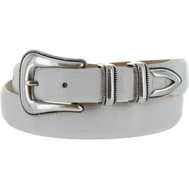 Gareth Italian Calfskin Genuine Leather Designer Dress Belt 1-1/8"(30mm) taper down to 1"(25mm) wide (Alligator White, 54)
