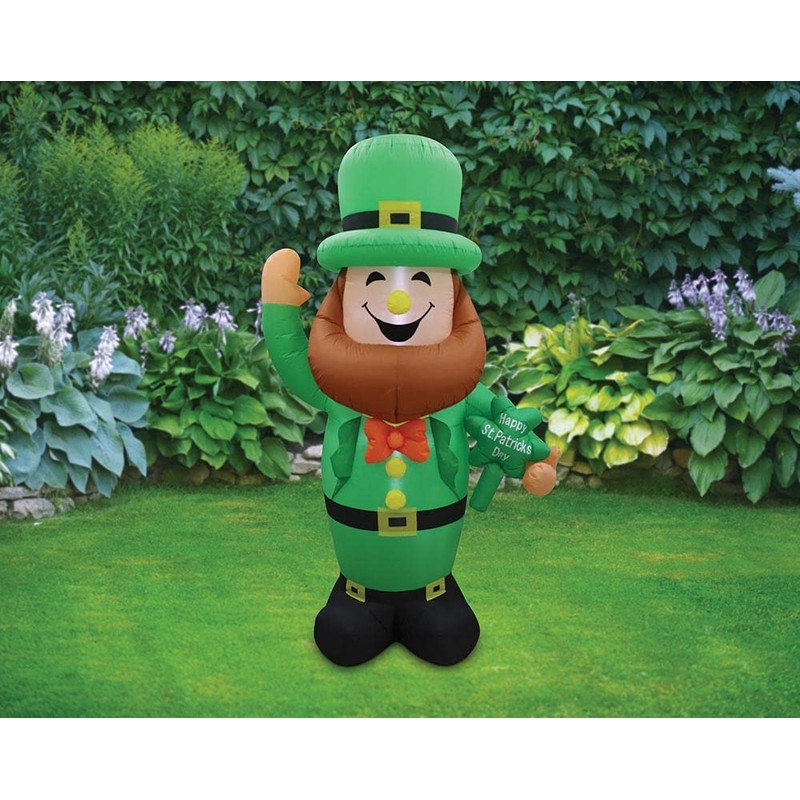 8' Air Blown Inflatable St. Patrick's Day Leprechaun w/Sign Yard