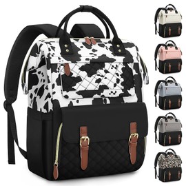 Pritent Laptop Backpack for Women, Large Capacity Work Business Backpack, 15.6inch Carry On Backpack Nurse Bag College Bookbag, Casual Daypack for Travel, cowprint