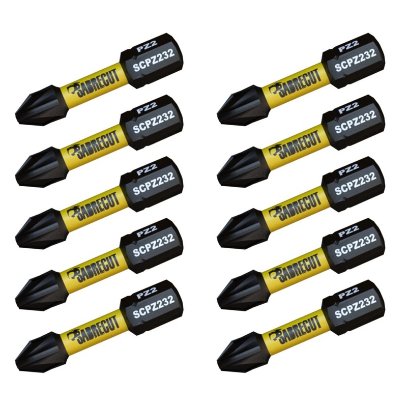 10 x SabreCut SCPZ232_10 32mm PZ2 Magnetic Impact Screwdriver Driver