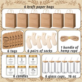 Marsui 6 Sets Baby Shower Prizes for Winners 16oz Iced Coffee Cups with Bamboo Lids and Straws 4oz Candles White Fuzzy Socks Gift Bags and Tags for Bridal Shower Wedding Game Prizes