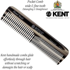 Kent OT 4.5 Inch Small Graphite Double Tooth Hair Pocket Comb, Fine/Wide Tooth Comb For Grooming Styling Hair, Beard and Mustache, for Men, Women and Kids. Saw Cut Hand Polished. Handmade in England
