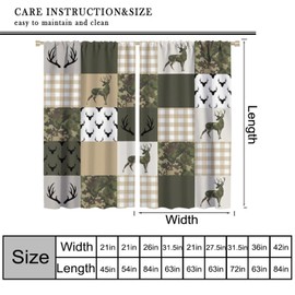 JanJCurt Camouflage Deer Curtains, Vintage Camo Green Beige Plaid Rustic Cabin Wildlife Hunting Window Treatments for Farmhouse Kitchen Living Room Bedroom 42x54 Inch (No Blackout)