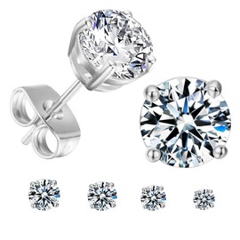 LOVME Earrings Studs Set for Women Men, Hypoallergenic 316L Stainless Steel Studs Earrings Cubic Zirconia Simulated Diamond Round CZ Ear Stud for Multiple Piercing 3-4-5-6mm (A1-Silver)