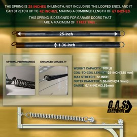 G.A.S Hardware Heavy-Duty Double-Looped Garage Door Extension Springs Bundle 100 lb (Tan) Springs, 3" Pulleys, and Extension Cables for 7' Feet Garage Door | Garage Door Hardware Parts