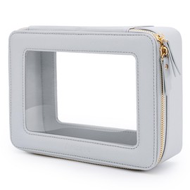 Aveniee Clear Makeup Bag for Women, Clear Cosmetic Bags Travel Toiletry Bag, Heavy Duty Makeup Organizer, Makeup Train Case with Clear Windows & Gold Zippers(Pearl Blue)