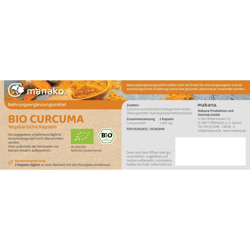 manako Organic Turmeric Vegetarian Capsules, Pack of 120, 84 g