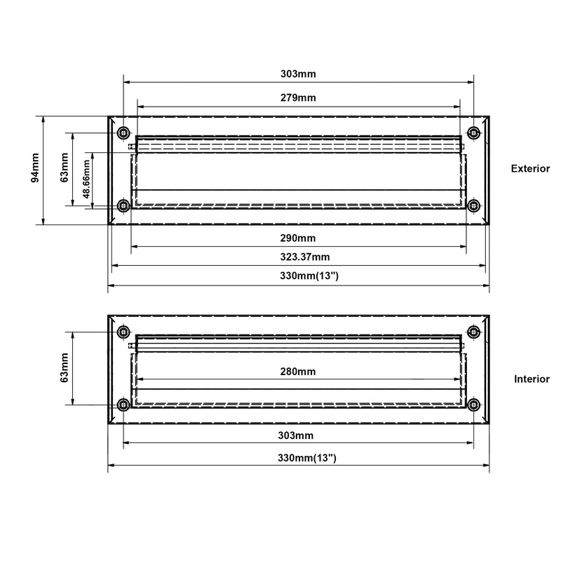 QCAA Solid Brass Mail Slot, with Solid Brass Interior Frame,