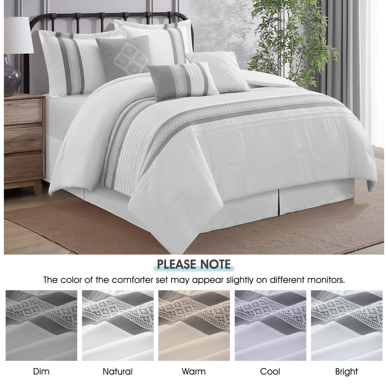 LANCO MODERN LIFESTYLE 7 Piece Comforter Set, Grey White, Queen