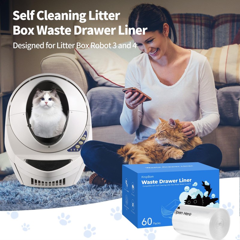 60 Pack Litter Box Robot 3 4 Waste Bags, Self