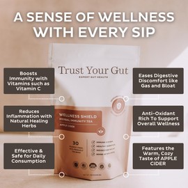 Trust Your Gut Trust Your Gut Wellness Shield Organic Herbal Tea Blend with Echinacea, Ginger, Cinnamon – Strengthens Immune System, Reduces Inflammation & Supports Healthy Digestion, 30 Bags
