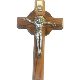 Holy Land Market Catholic Celtic Saint Benedict Olive Wood Crucifix (4.5 Inches)