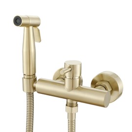 Gaosin Brushed Gold Handheld Bidet Sprayer Warm Water Bidet Hand Held Sprayer Shattaf Bathroom Attachment for Toilet with Brass Hot and Cold Mixing Valve Wall Mounted
