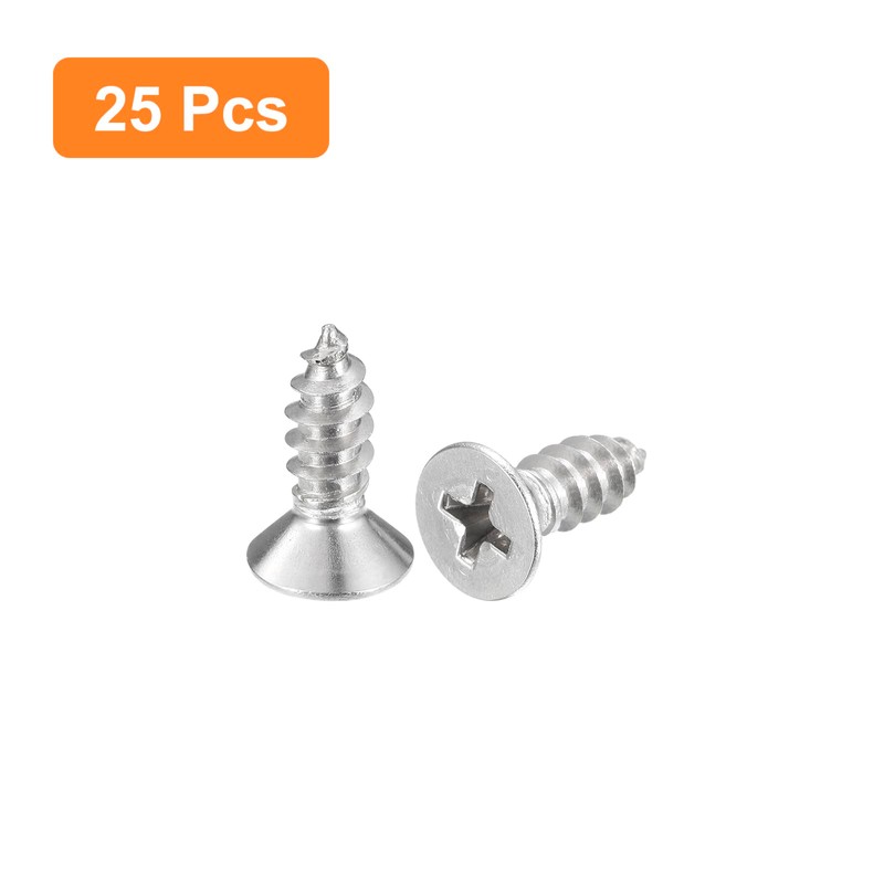 sourcing map #10x1/2" Flat Head Sheet Metal Screws, 25pcs Phillips