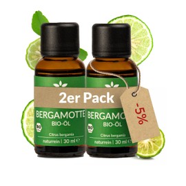 Heldengrün® Organic Bergamot Oil, 100% Pure and Natural, Cold-Pressed from Real Bergamot, Edible, 2 x 30 ml