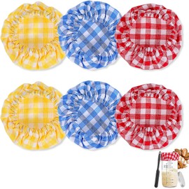 6 fundas de tela para tarros, coloridas fundas de tela a cuadros para masa madre, funda de tela reutilizable para tapa de frasco de masa madre para fermentación, cubiertas de tela transpirable para