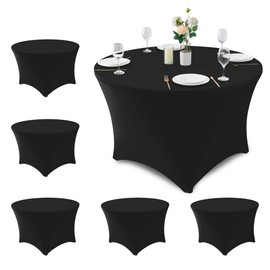 Enjoyidea Fitted Table Cloth Round Cover 6ft-Spandex Elastic Table Covers 6 Pack 72 Inch-Black Small Stretch Folding Tablecloth for Weddings Banquets Restaurant Event Parties Vendor Stand Tables