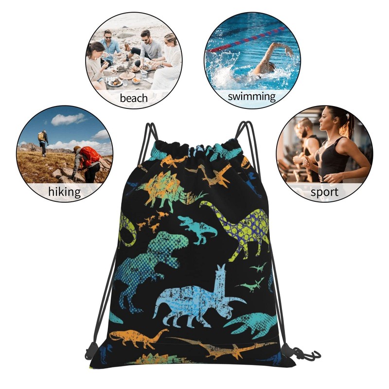 Richugui colorful Bags Drawstring Backpack Cartoon Dinosaur Drawstring Sports Gym