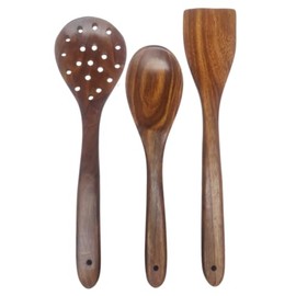 Wooden Spatula Spoons Set for Cooking & Serving | Teak Wood Spatulas Utensils for Nonstick Pans & Cookware (Set of 3)