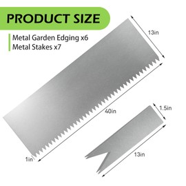 Landscape Edging Kit, 13 INCH 6 PCS Galvanized Steel Edging Landscape Lawn Edging Powder for Lawn Yard, Coated Bendable Metal Strips, No-Dig Hammer-in Edging Border w/ 7Clips