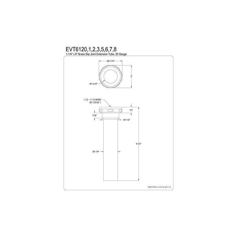 Fauceture EVT6121 Possibility 1-1/2" to 1-1/4" Step-Down Tailpiece, 6" Length,