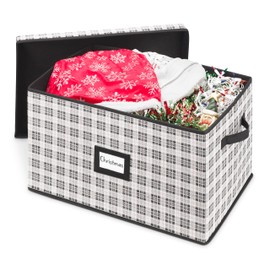 Whitmor Christmas Storage Box with ID Label - Plaid