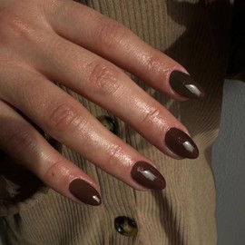 KQueenest Upgrade Thick Acrylic Fall Press on Nails Short Oval, Gel-Like Brown Nails Press on Short Almond, Oval Fake Nails for Women Daily Wear, Natural Fit Glue on Nails Short Round in 24 Pcs