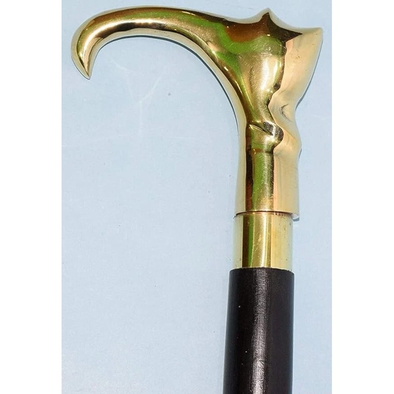 Antique 37 inches Vintage Solid Brass cat Head Handle for