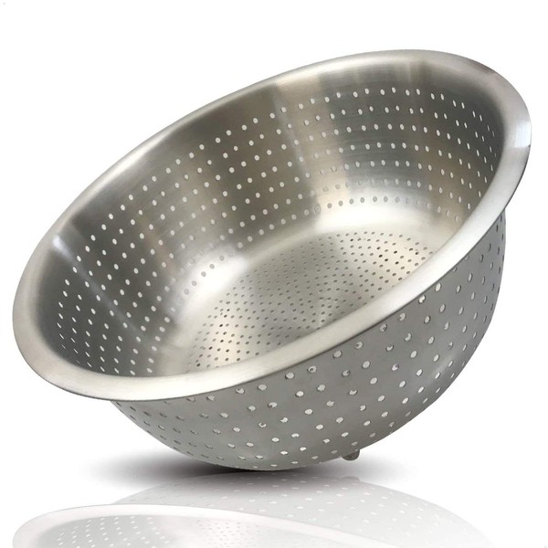 Kerafactum Standing Colander on Base Professional Stainless Steel Strainer Handle Strainer Blanching Strainer Salad Strainer Soup Strainer Pasta Strainer Colander with Flat Base Diameter 30 and 3 Feet
