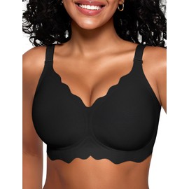 Vertvie Women's Push Up Bra without Underwire Seamless Deep V-Neck Curve Non-Wired Bra Soft Cups Seamless Bra Comfortable Soft Sports Butsier Removable Straps, black