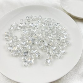 Mulutoo 200Pcs 4MM Glass Cube Crystal Beads Cube Beads Square Faceted Glass Beads with Hole Spacer Beads for Bracelets Necklace Earring Making Supplies(11-White AB)